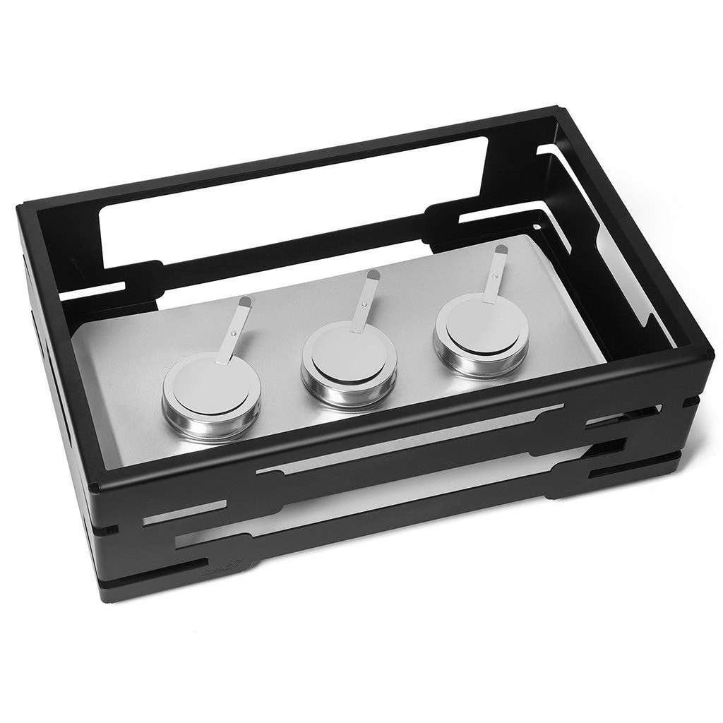 Rosseto Multi-Chef™ 7" Black Matte Warmer w/ 3 Fuel Holders and Reversible Burner Stand, 1 EA