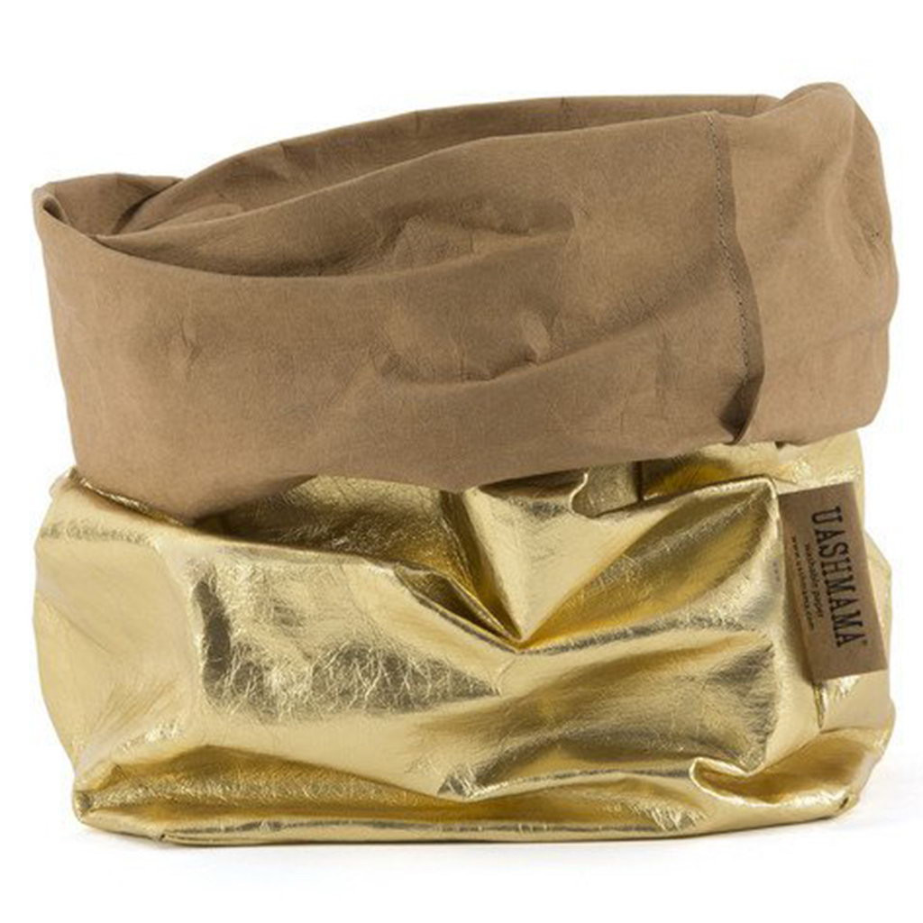 PAPER BAG LARGE METALLO AVANA/GOLD UASHMAMA