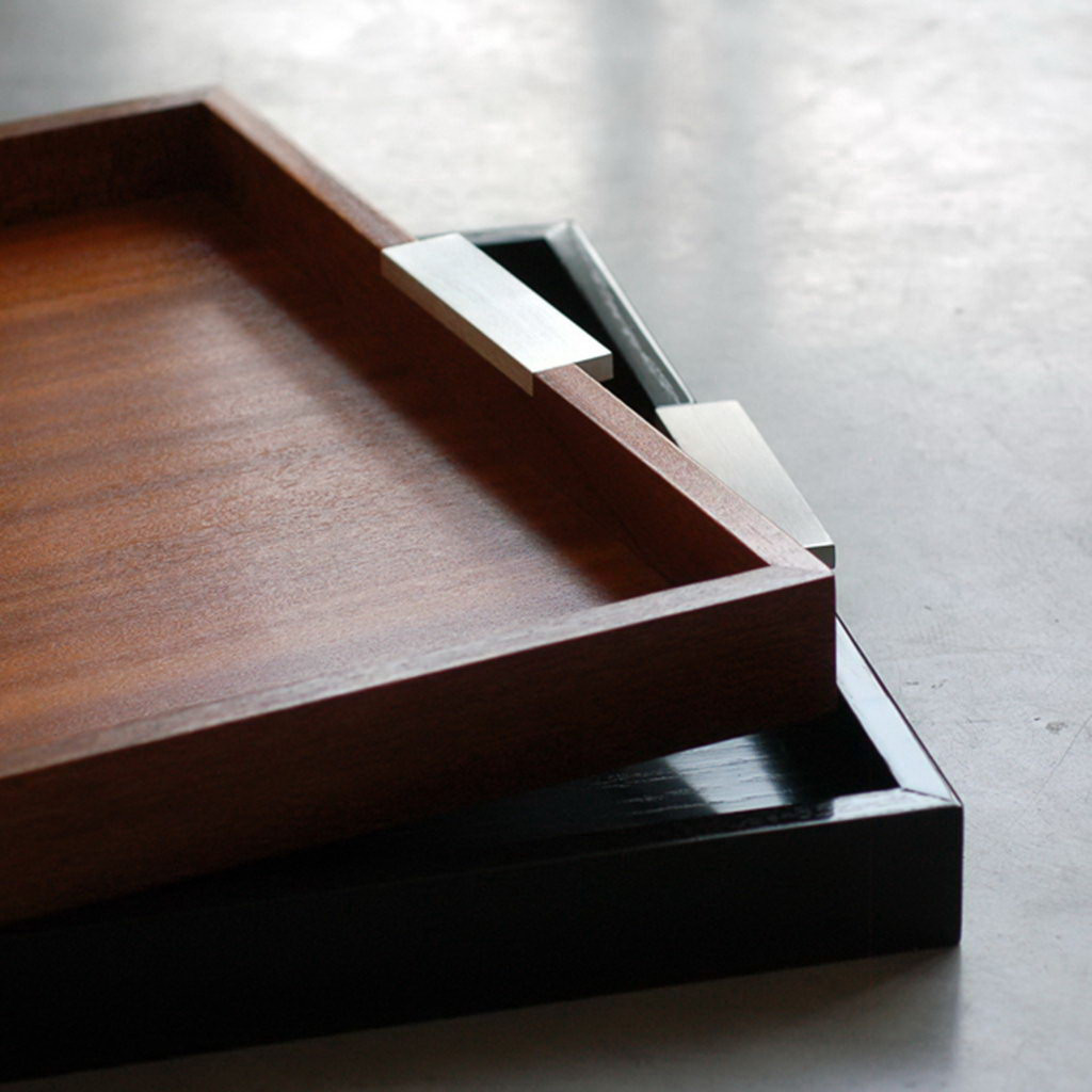 Craster  Mahogany Modern Tray with Steel Handles Mahogany 626 × 400 × 40 mm