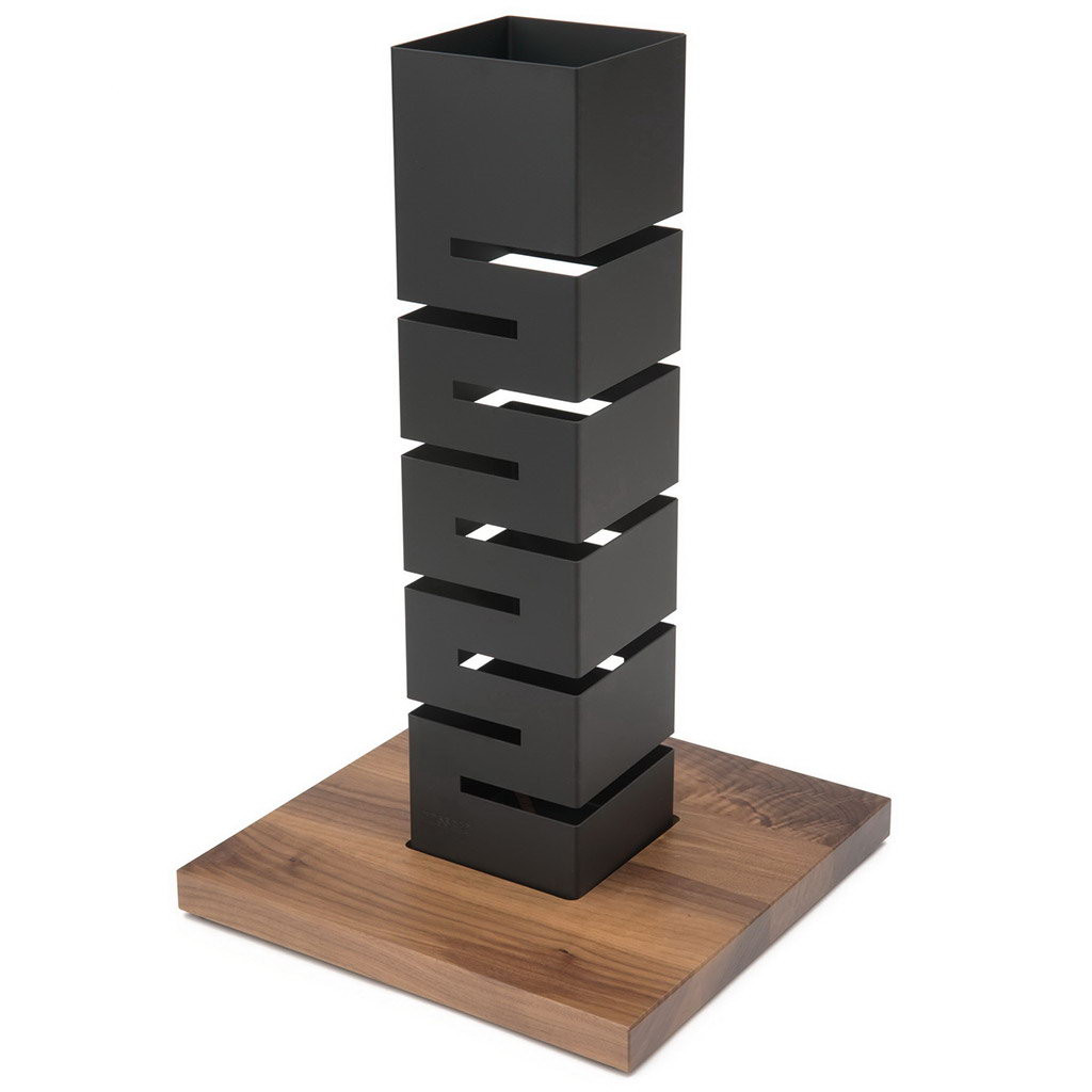 Rosseto Tall Black Matte Multi-Level Column Riser with Walnut Base, 1 EA