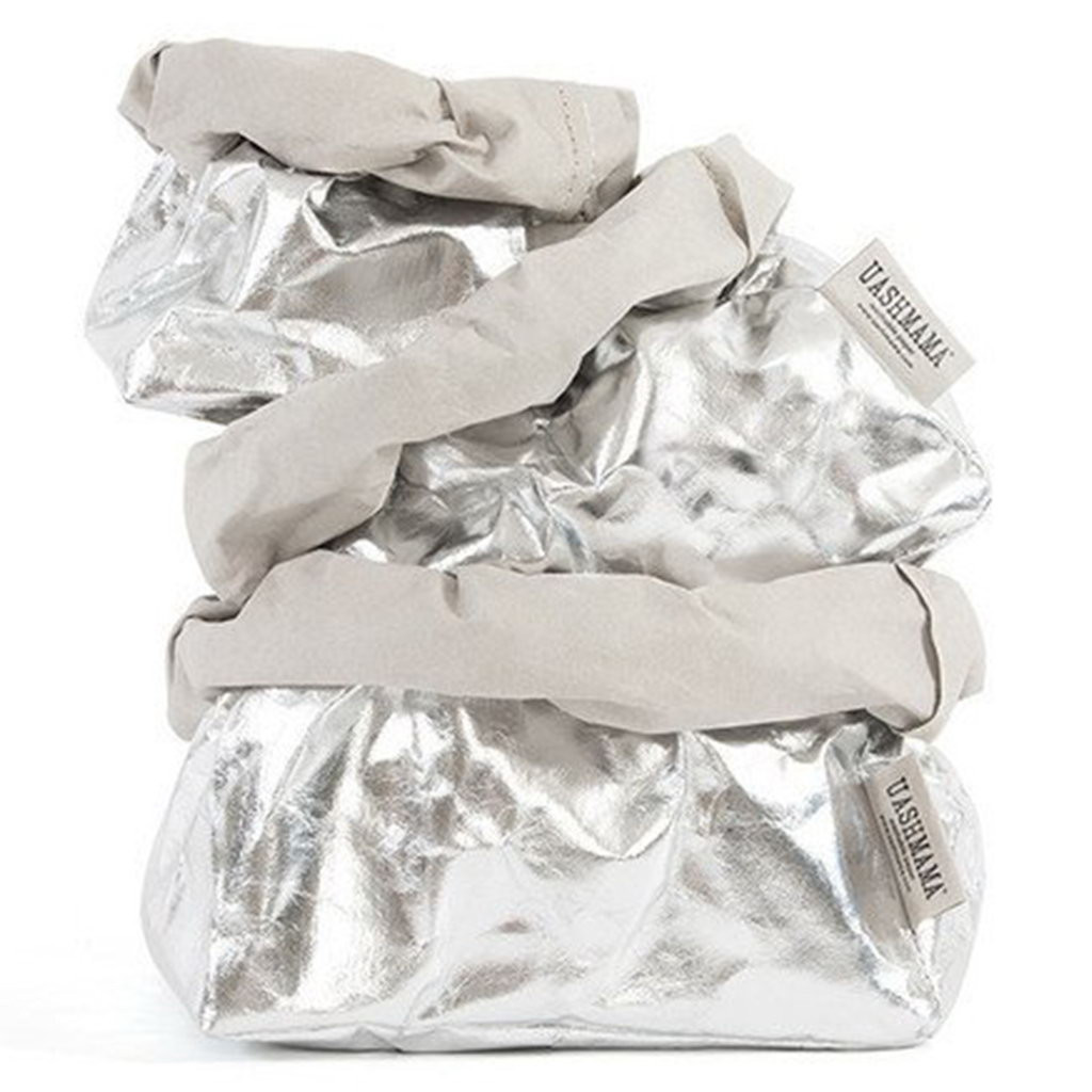 PAPER BAG SMALL METALLO GREY/SILVER UASHMAMA