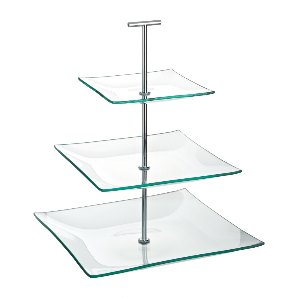 Utopia Aura 3 Tiered Square Glass Plate 9.75, 8, 5.75"