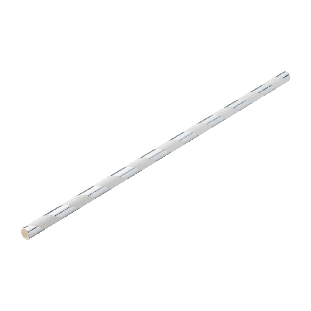 Utopia Paper Silver Stripe Straw 8" (20cm) Box of 250