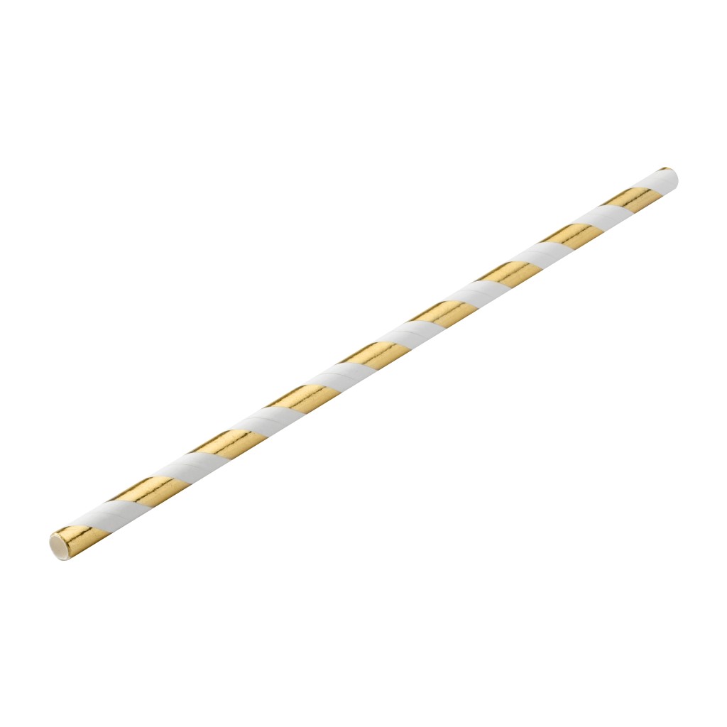 Utopia Paper Gold Stripe Straw 8" (20cm) Box of 250