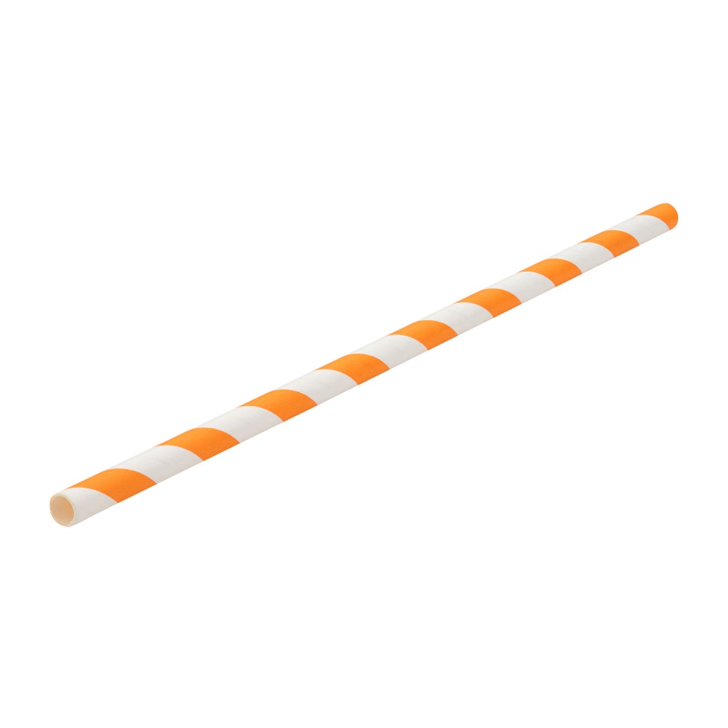 Utopia Paper Orange/White Stripe Straw 8" (20cm)