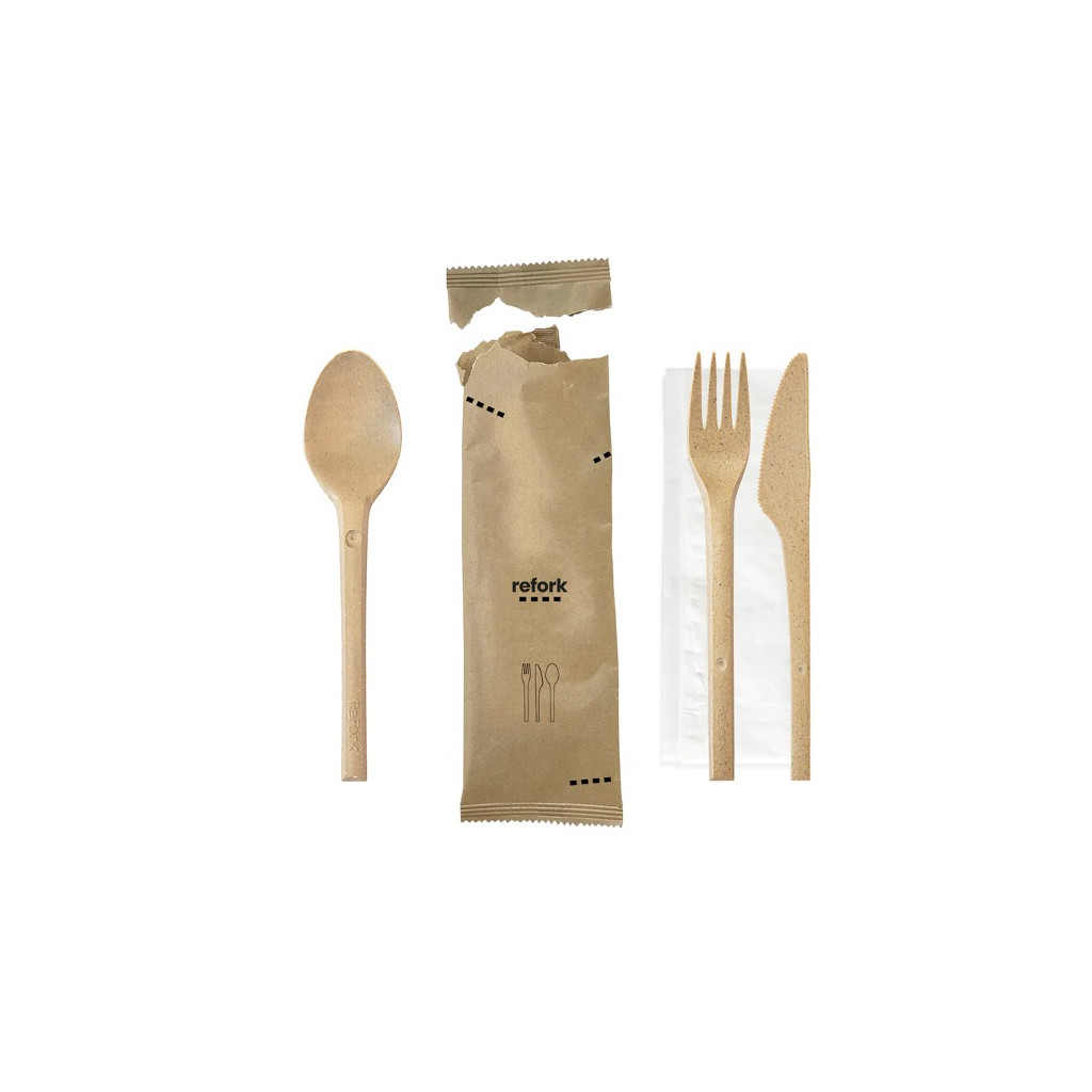 Refork Single-Use Cutlery Set (Fork, Spoon, Knife and Napkin)
