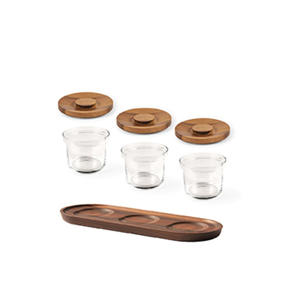 Craster Tilt Walnut Mini Glass Jar set Glass, Walnut 450 × 145 × 110 mm