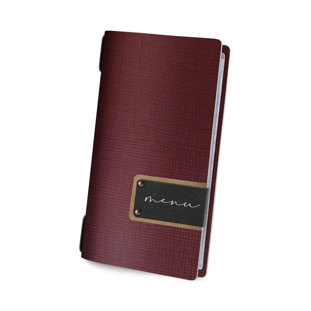 menu holder 12,5x24,1 cm (POPIS) black PATCH label "menu" CHEF BURGUNDY