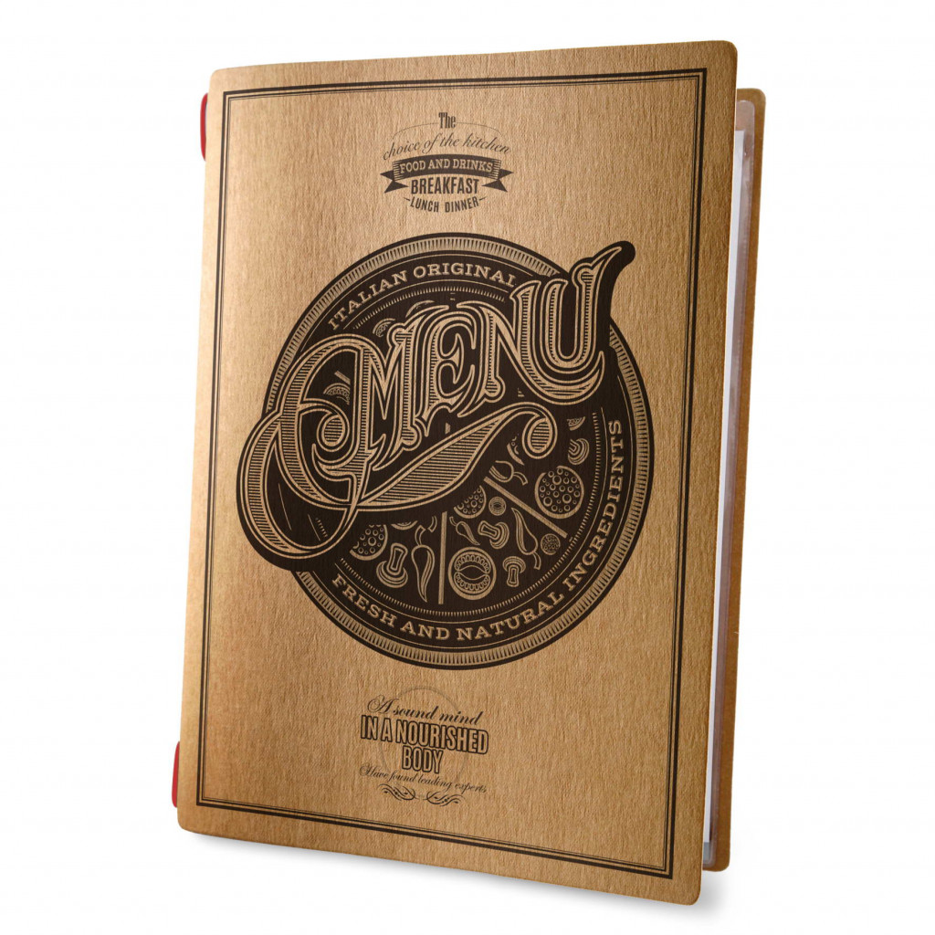 menu holder CUSTOM 23,2x31,8 cm (A4) "TATTOO menu" ECO NATURAL th. 0.7