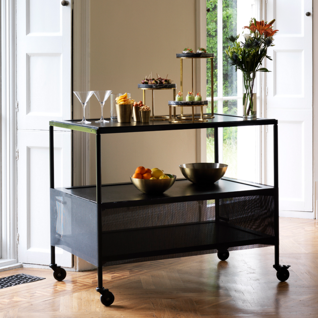 Craster Fare Trolley - Black Oak  1100 × 650 × 880 mm 
43.3 × 25.6 × 34.6 in