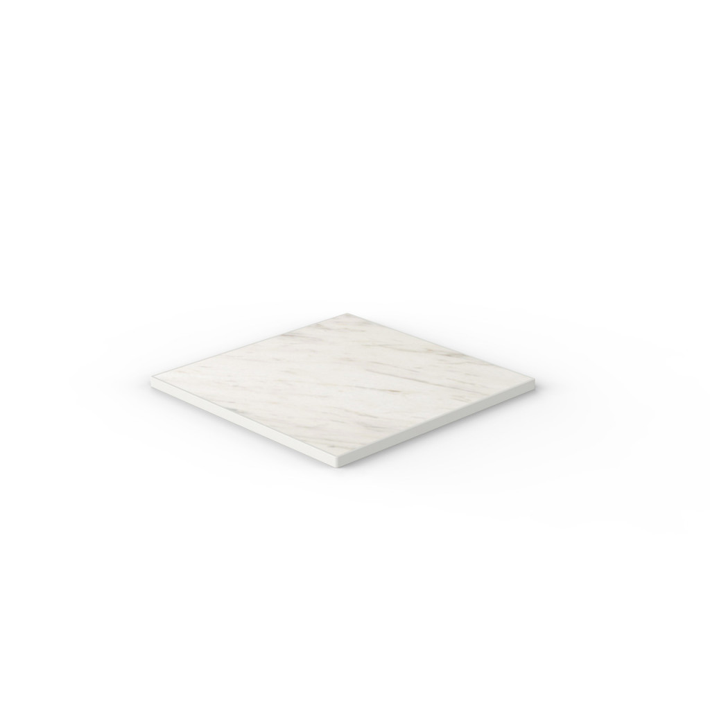 Craster Rise 700 - White Marble HPL - Light Grey Edge - Square Table Top 700 × 700 × 25 mm