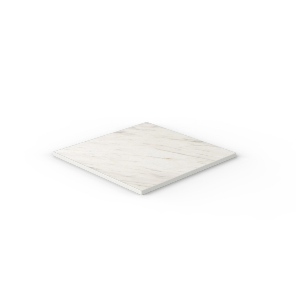 Craster Rise 800 - White Marble HPL - Light Grey Edge - Square Table Top 800 × 800 × 25mm