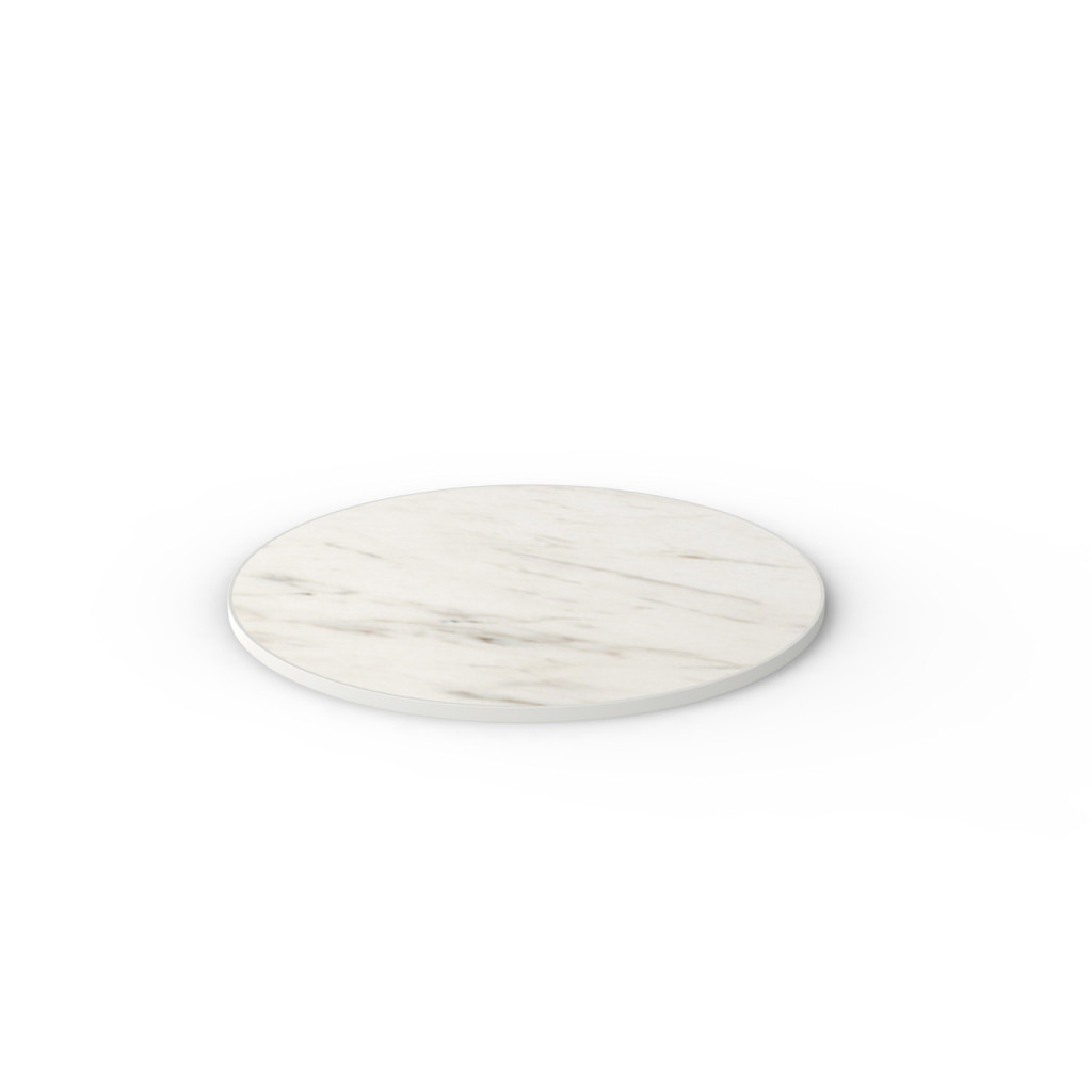 Craster Rise 700 - White Marble HPL - Light Grey Edge - Round Table Top 990ø × 25 mm