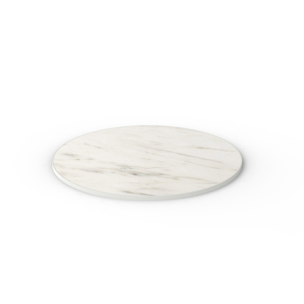 Craster Rise 800 - White Marble HPL - Light Grey Edge - Round Table Top 1130ø × 25 mm