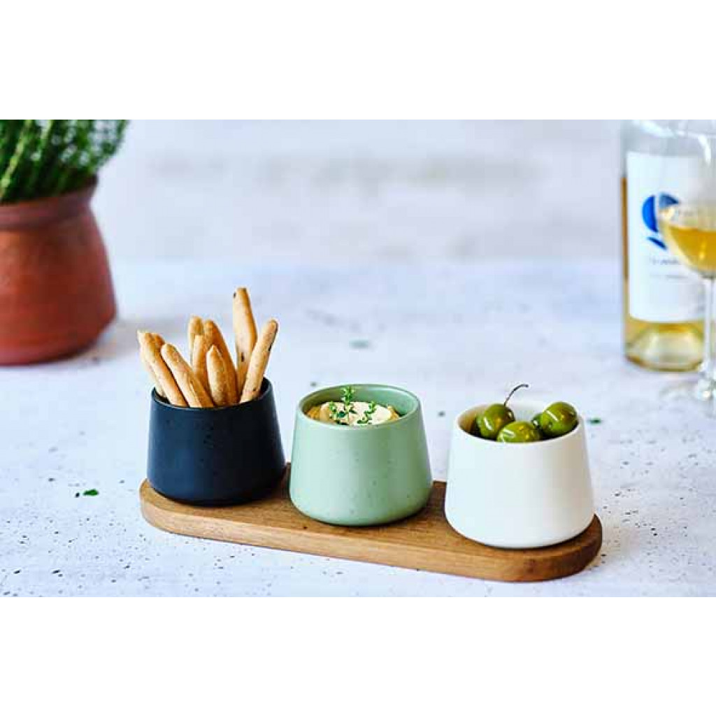 Cosy&Trendy BITES APEROSET 4PCS - SERVING BOARD30X10CM + 3X BOWL D9X7CM