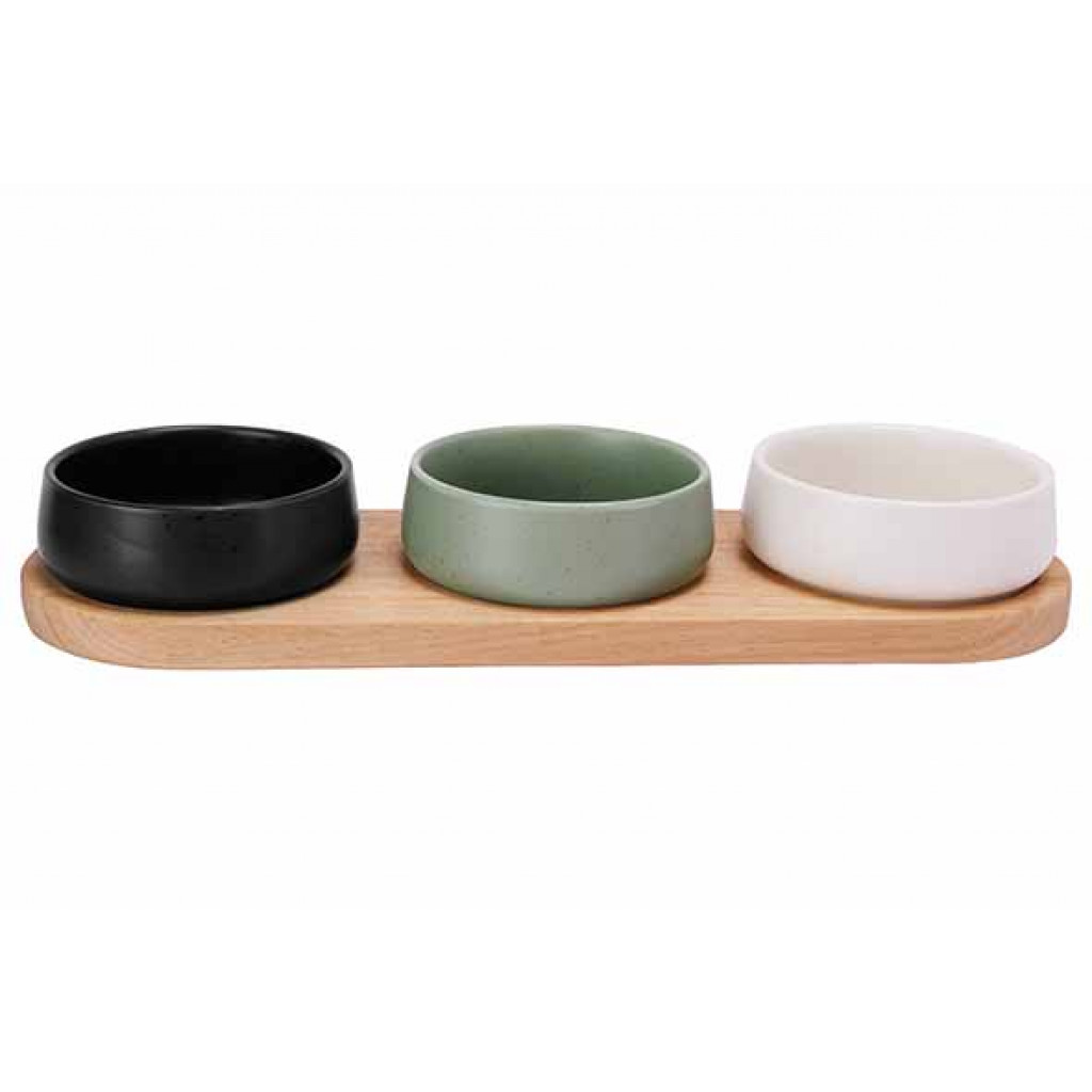 Cosy&Trendy BITES APEROSET 4PCS - SERVING BOARD32X10,5CM + 3X BOWL D9,5X3,5CM