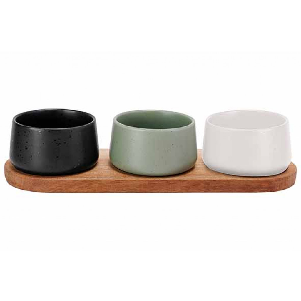 Cosy&Trendy BITES APEROSET 4PCS - SERVING BOARD32X10,5CM + 3X BOWL D9,5X5,5CM