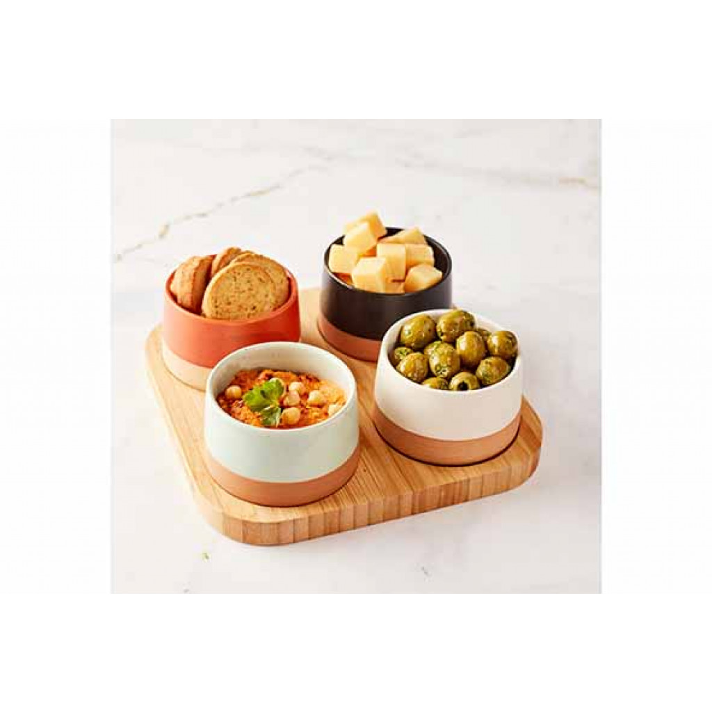 Cosy&Trendy DELA APEROSET 5PCS - SERVING BOARD 22X22CM + 4X BOWL D9,5X5,5CM