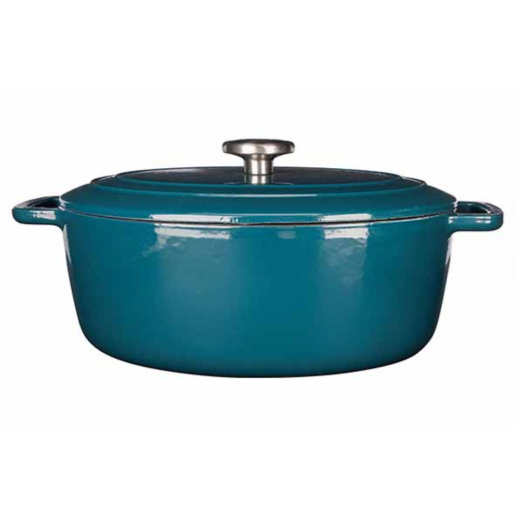 Cosy&Trendy FONTESTIC COOKING POT GREEN HERON 31X24XH12CM OVAL CAST IRON WITH LID