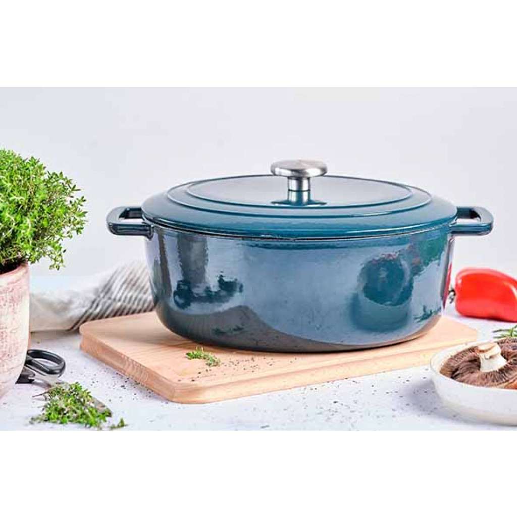 Cosy&Trendy FONTESTIC COOKING POT GREEN HERON 31X24XH12CM OVAL CAST IRON WITH LID