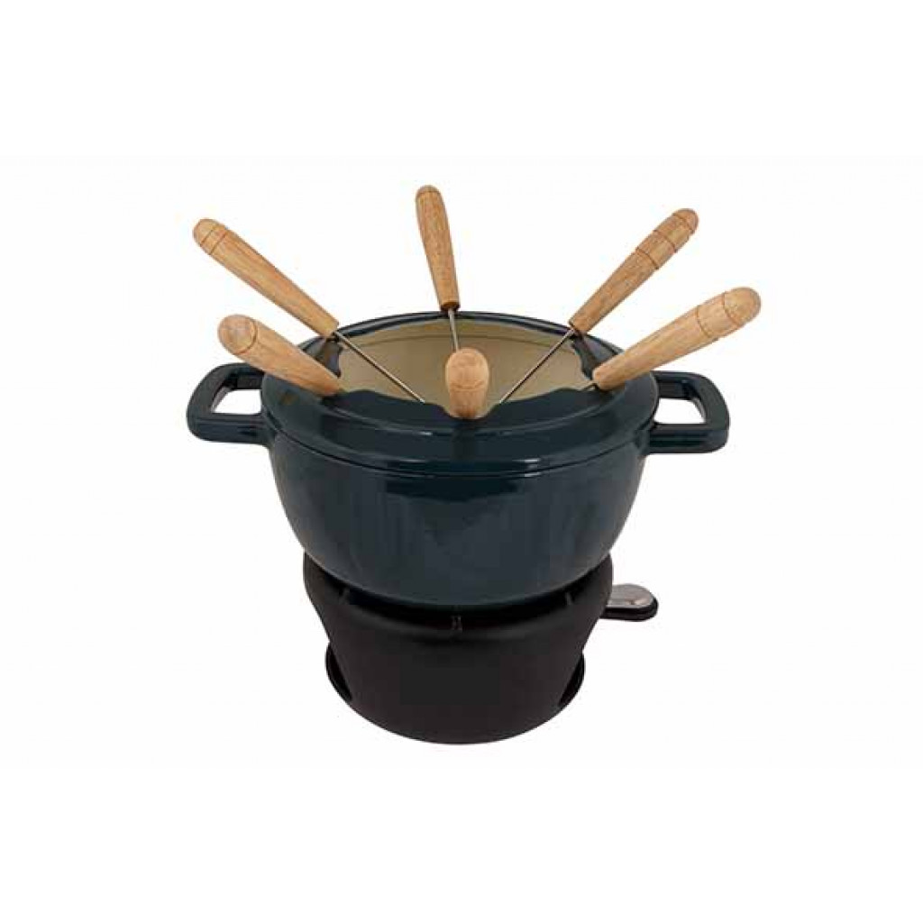 Cosy&Trendy FONTESTIC FONDUE SET  GREEN HERON D18CMCAST IRON WITH 6 FORKS