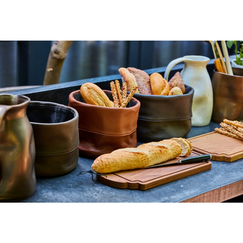 Dutch Deluxes Bread Basket Full grain leather / cotton Vintage Grey