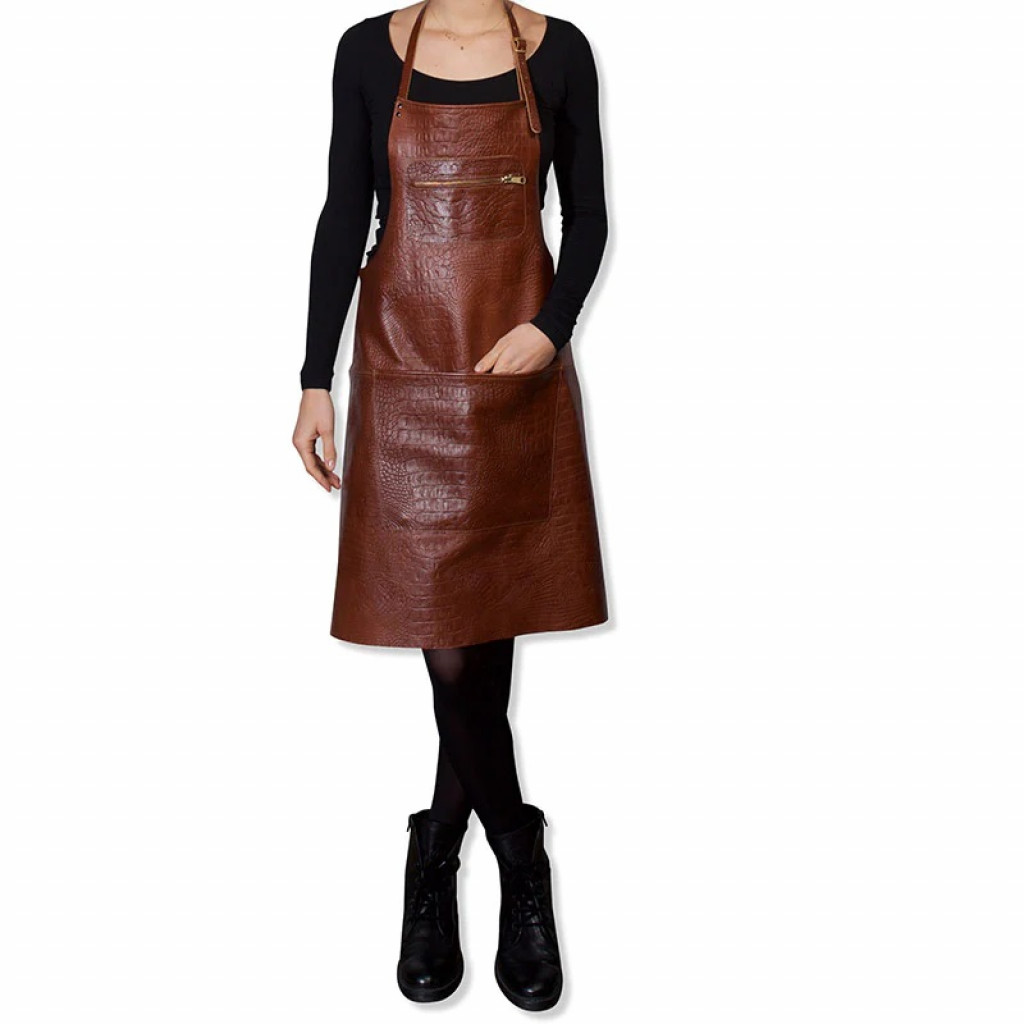 Dutchdeluxes Zipper Style Apron 100% full grain leather Classic Brown