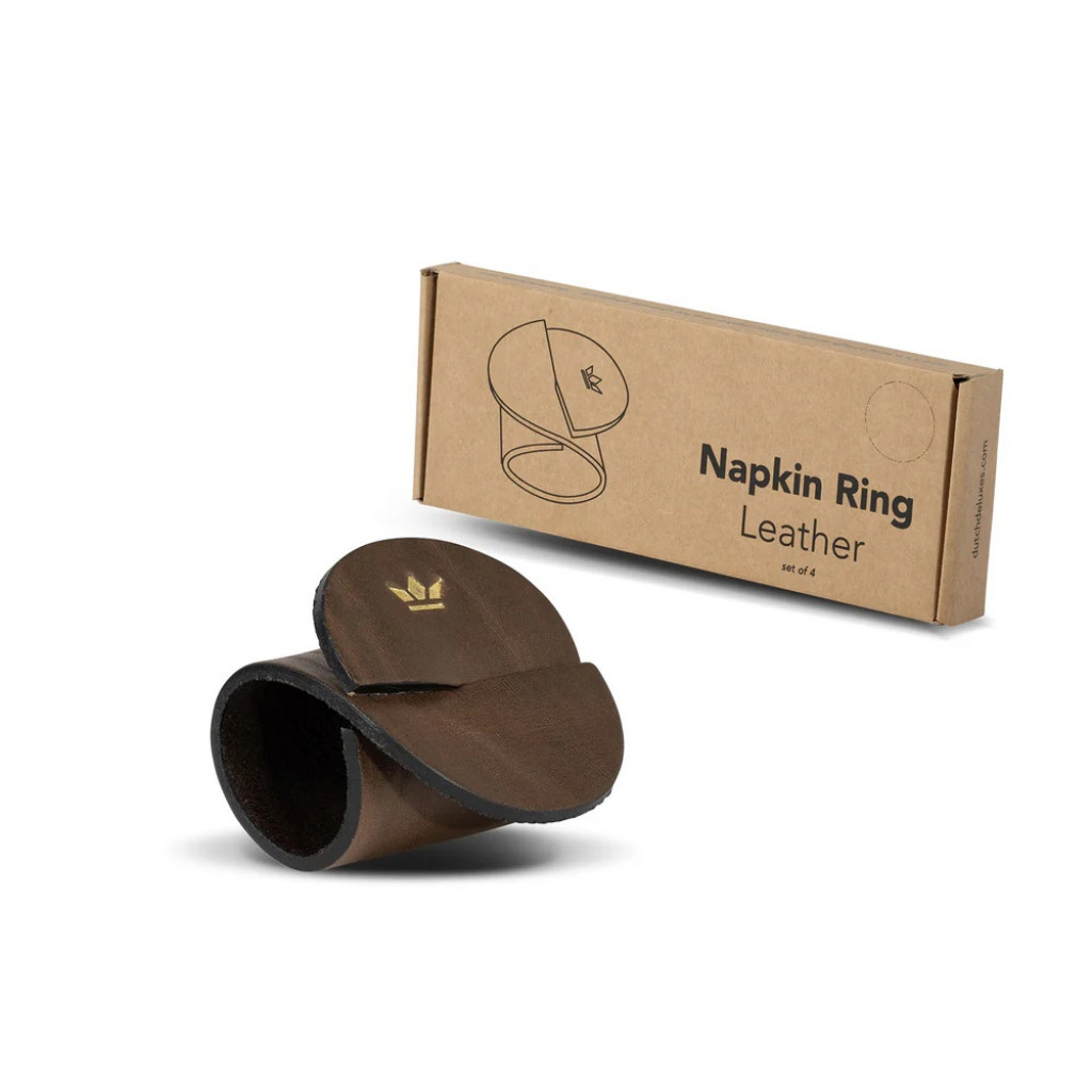 Dutchdeluxes Napkin Ring  - Set of 4 - Round FULL GRAIN LEATHER Vintage Brown