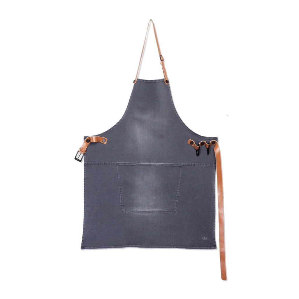 Dutchdeluxes BBQ Style Apron 100% cotton + leather straps Washed Grey