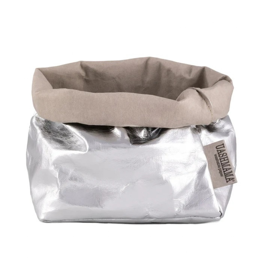 PAPER BAG MEDIUM METALLO GREY/SILVER UASHMAMA