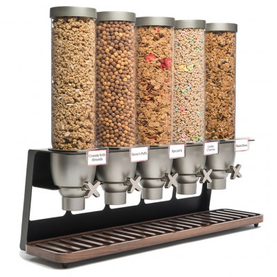 Rosseto EZ-SERV® 1.3 Gal. 5-Container Tabletop Dispenser with Walnut Tray, 1 EA