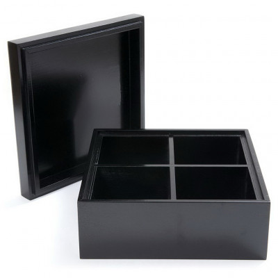 Craster Bedroom Black Laquer Tea Box with Lid  Black Lacquer, Gloss 200 × 200 × 70 mm7.9 × 7.9 × 2.