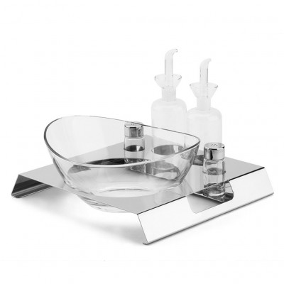 Elleffe Salad tray with glass cruets and bowl and plexiglass salt and pepper