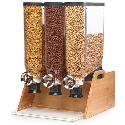 Rosseto PRO-BULK™ 3.5 Gal. 3-Container Tabletop Dispenser with Bamboo Stand and Tray, 1 EA