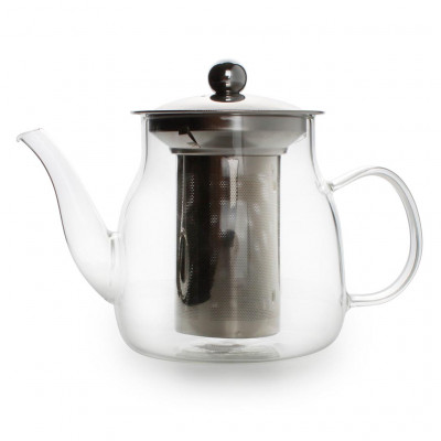 BonBistro Diana Teapot 1l glass with strainer and cover ss