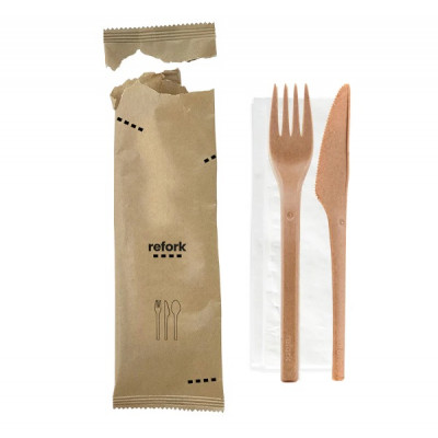 Refork Single-Use Cutlery Set (Fork, Knife and Napkin)