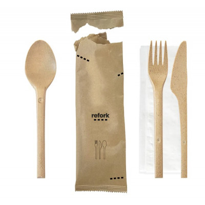 Refork Single-Use Cutlery Set (Fork, Spoon, Knife and Napkin)