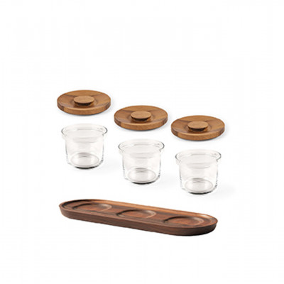 Craster Tilt Walnut Mini Glass Jar set Glass, Walnut 450 × 145 × 110 mm