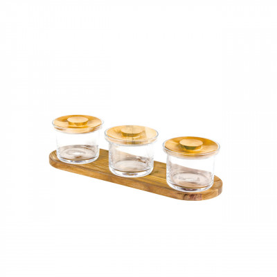 Craster Tilt Oak Mini Glass Jar Set Glass, Oak 450 × 145 × 110 mm