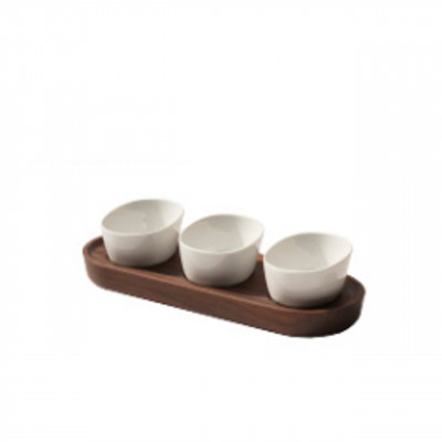 Craster  Walnut Porcelain condiment set 260 × 100 × 65 mm