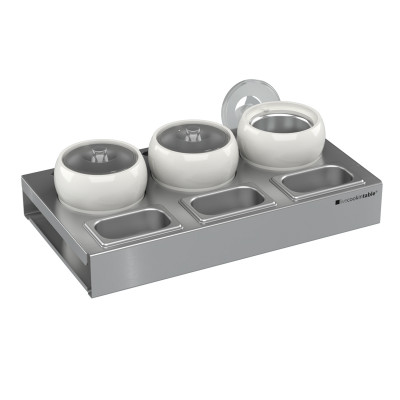 Ice display 675 x 300mm; Stainless steel display with drip tray and 3 ice spatula containers