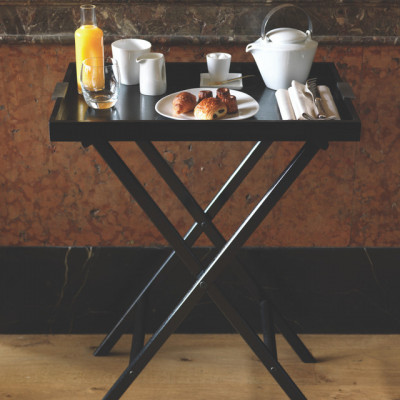 Craster  Black Modern Tray with Steel Handles Black 626 × 400 × 40 mm