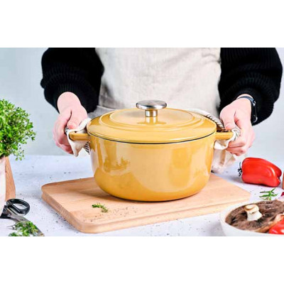 Cosy&Trendy FONTESTIC COOKING POT AMBER GOLDD24XH11.6CM 4.6L CAST IRON WITH LID