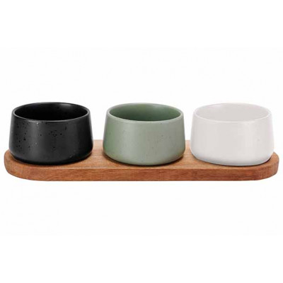 Cosy&Trendy BITES APEROSET 4PCS - SERVING BOARD32X10,5CM + 3X BOWL D9,5X5,5CM