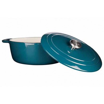 Cosy&Trendy FONTESTIC COOKING POT GREEN HERON 31X24XH12CM OVAL CAST IRON WITH LID