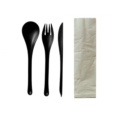 Cookplay EKO Set 1 Black : Fork, knife, spoon and napkin