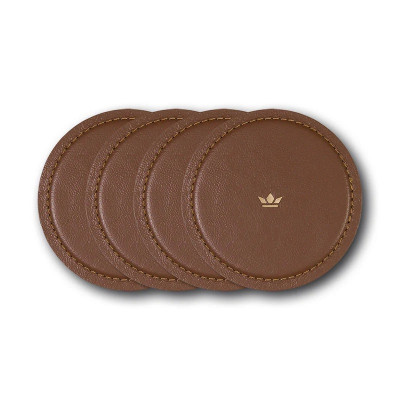 Dutchdeluxes Coasters | 4Pack Full grain leather (Top) / 100% split leather (Bottom) Classic Brown