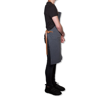 Dutchdeluxes BBQ Style Apron 100% cotton + leather straps Washed Grey