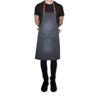 Dutchdeluxes BBQ Style Apron 100% cotton + leather straps Washed Grey